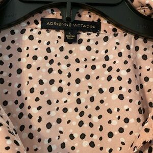 Adrienne Vittadini large pink polka dot ruched blouse